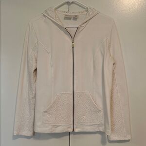 Women's Cream Hooded Jacket with lace accents size 1